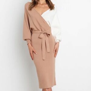 Petal & Pup Beige and Cream Long Sleeve Dress